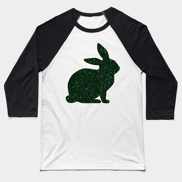 Dark Green Faux Glitter Easter Bunny Baseball T-Shirt by Felicity-K